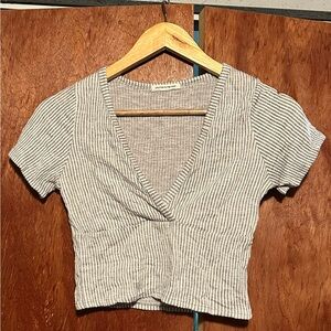 Striped Gray V-Neck Top